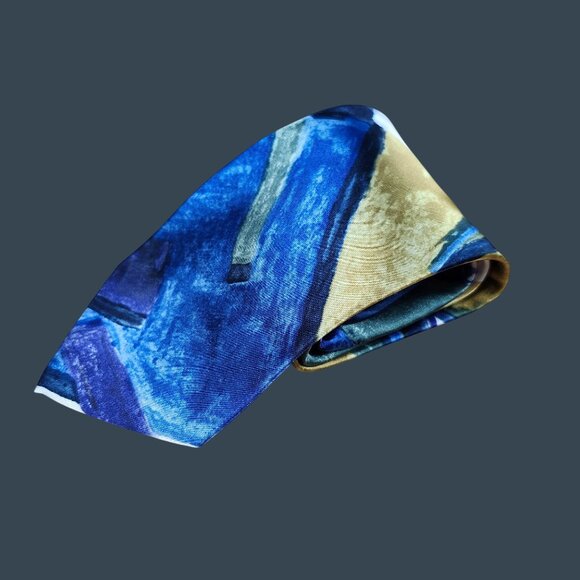 Abstract Blue & Gold Mens Tie By Ketch - Picture 1 of 5